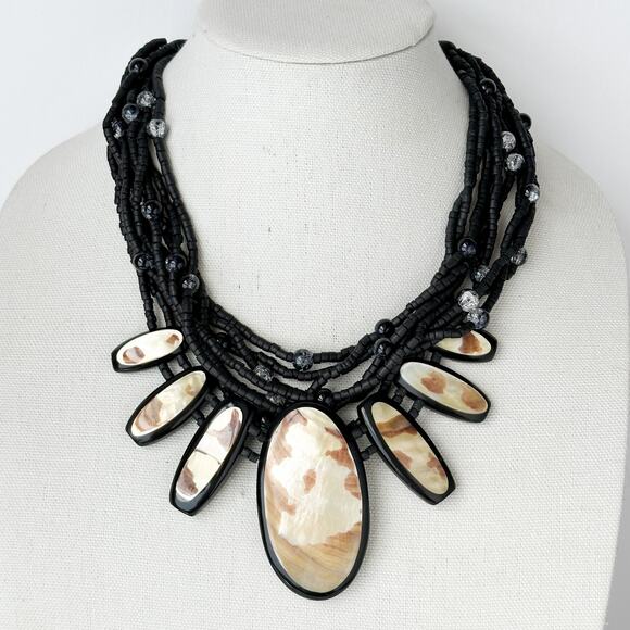 Gerda Lynggaard Monies Necklace Vtg Designer Coconut Shell Abalone Reversible - Picture 3 of 13